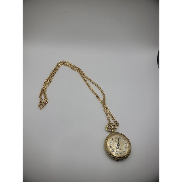 Vintage Arnex Watch Necklace Gold Tone Chain Incabloc Roman Numerals Hand Wound - Picture 1 of 11